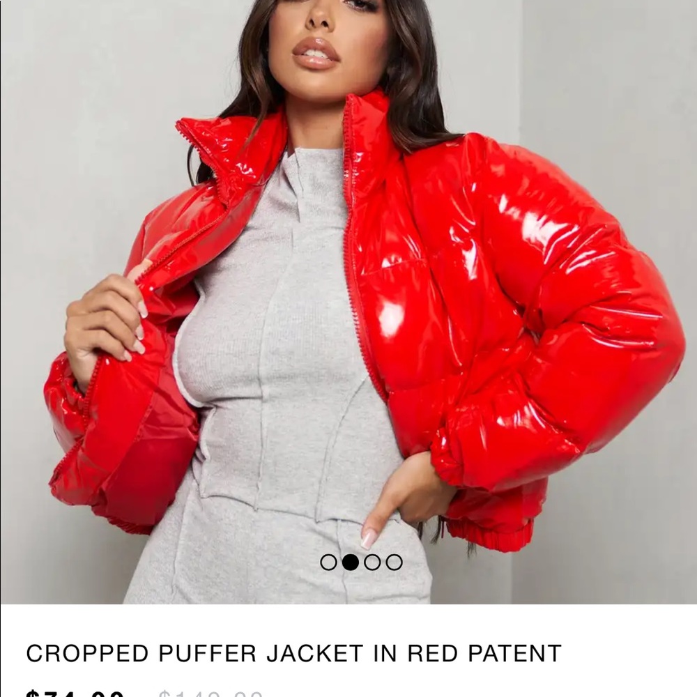 Cropped Patent Red Bomber Coat -Never worn